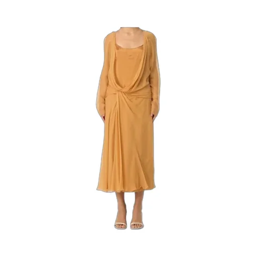 Draped Long-Sleeved Midi Dress