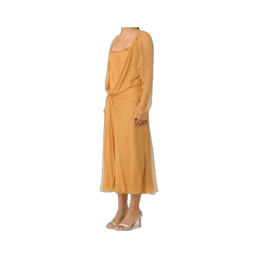 Draped Long-Sleeved Midi Dress