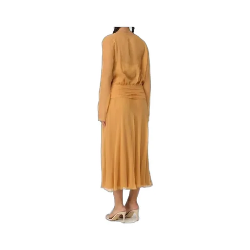 Draped Long-Sleeved Midi Dress
