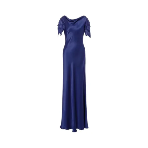 Laser-Cut Sleeve Satin Long Dress