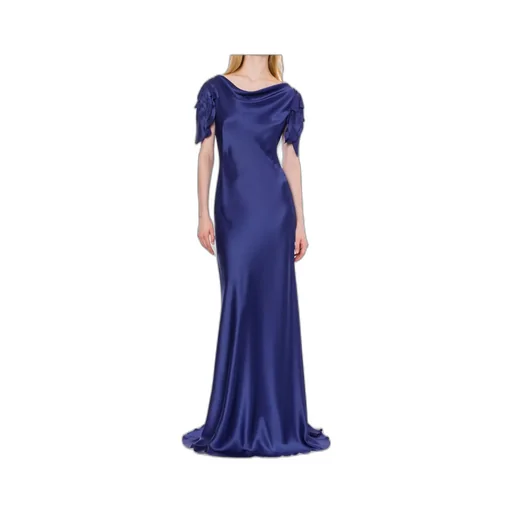 Laser-Cut Sleeve Satin Long Dress