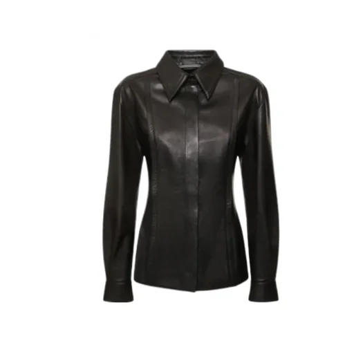 Long-Sleeved Lapel Leather Shirt