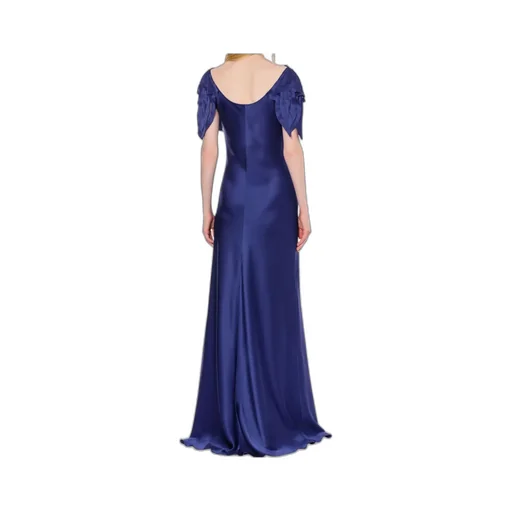 Laser-Cut Sleeve Satin Long Dress