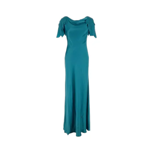 Laser-Cut Sleeve Satin Long Dress