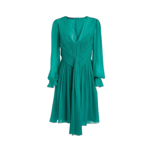 Pleated V-Neck Mini Dress