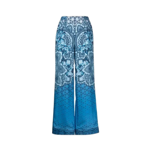Silk Graphic-Print Wide-Leg Trousers