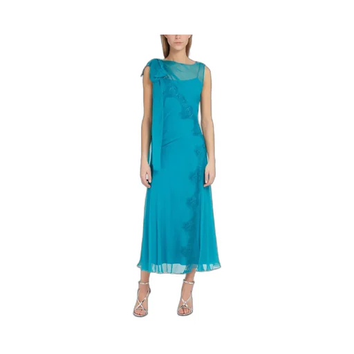 Floral-Lace Detailed Semi-Sheer Midi Dress