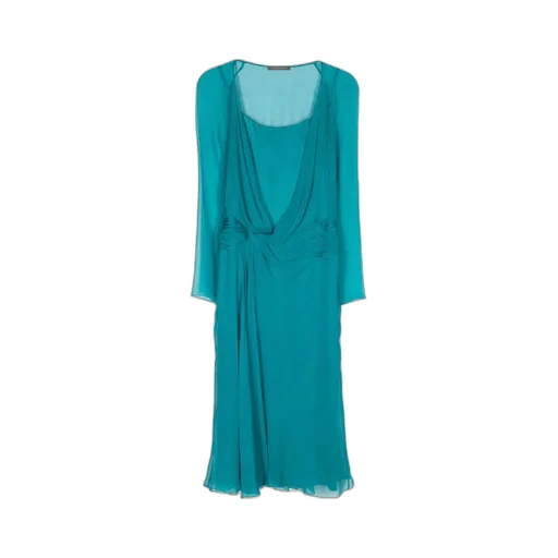 Draped Long-Sleeved Midi Dress