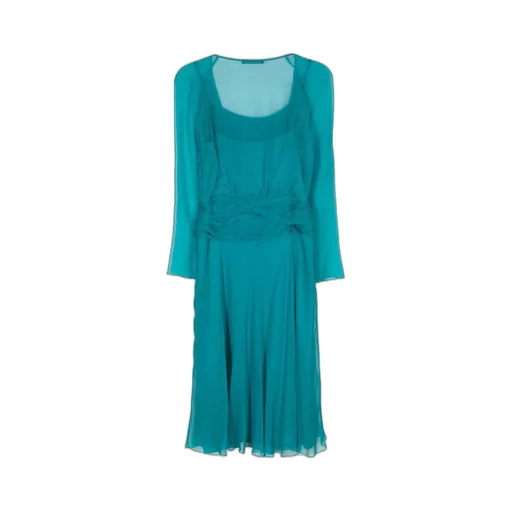Draped Long-Sleeved Midi Dress