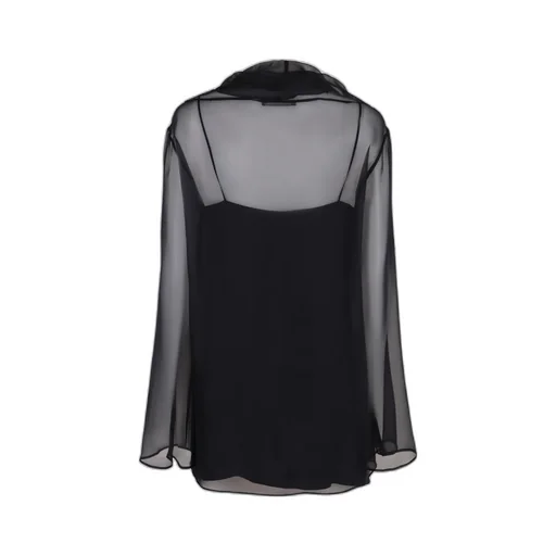 Cowl-Collar Semi-Sheer Long Sleeved Blouse