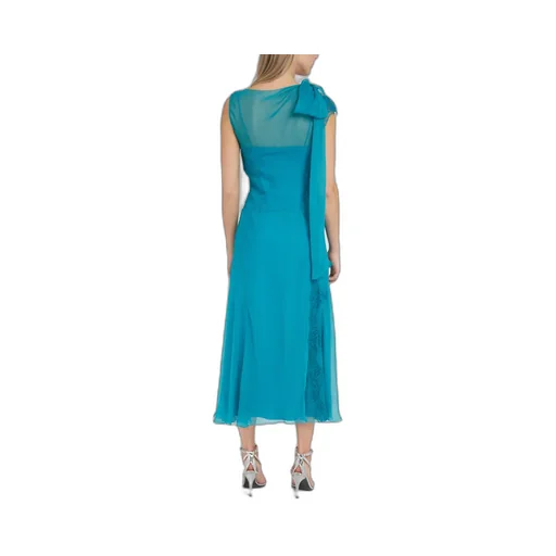 Floral-Lace Detailed Semi-Sheer Midi Dress