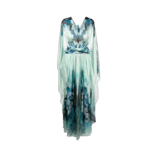 Waterflower-Print Chiffon Gown
