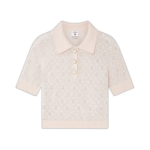 Crystal Letter Knitted Wool Polo Shirt