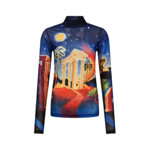 Graphic Printed High-Neck Top