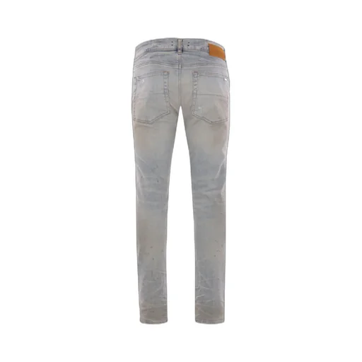 Distressed Logo Patch Straight-Leg Jeans