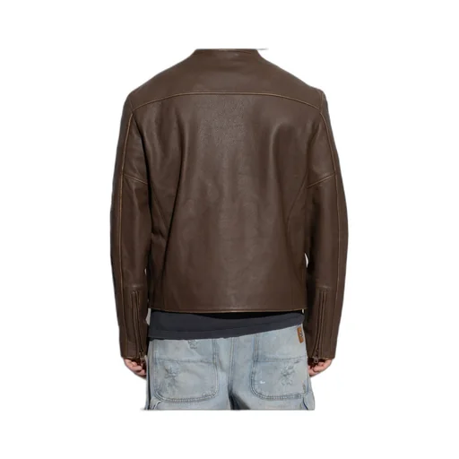 Patch-Detail Leather Jacket