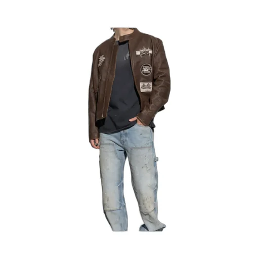 Patch-Detail Leather Jacket