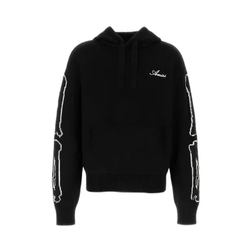 Logo Embroidered Drawstring Knitted Hoodie