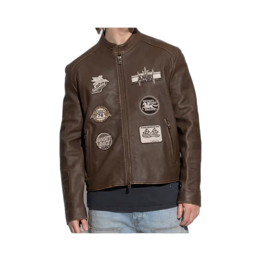 Patch-Detail Leather Jacket