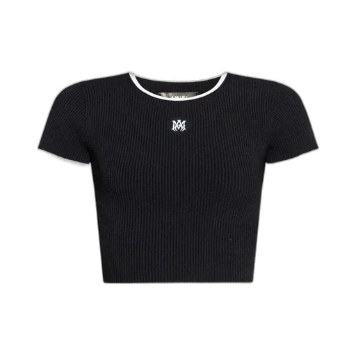 Ribbed Embroidered Logo Crop Top