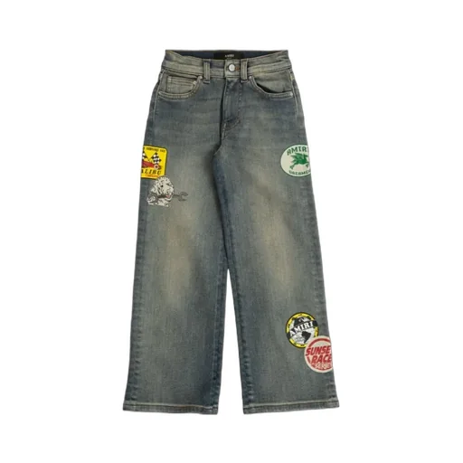 Patch-Embellished Wide-Leg Jeans