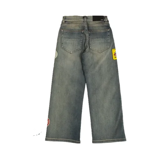Patch-Embellished Wide-Leg Jeans