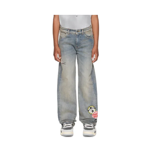 Patch-Embellished Wide-Leg Jeans