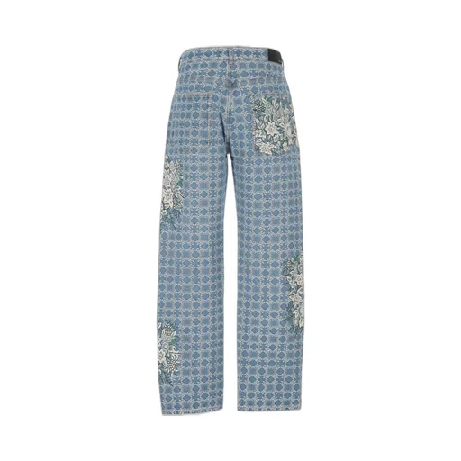 Floral-Embroidered Geometric-Pattern Trousers