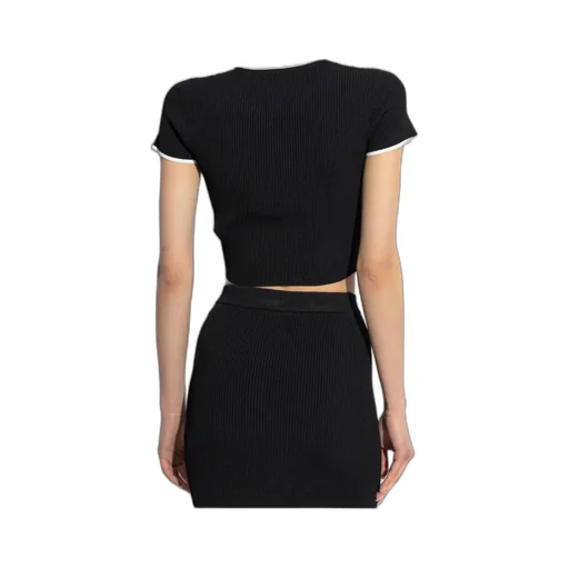 Ribbed Embroidered Logo Crop Top