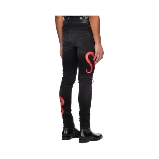 Snake Printed Distressed Jeans