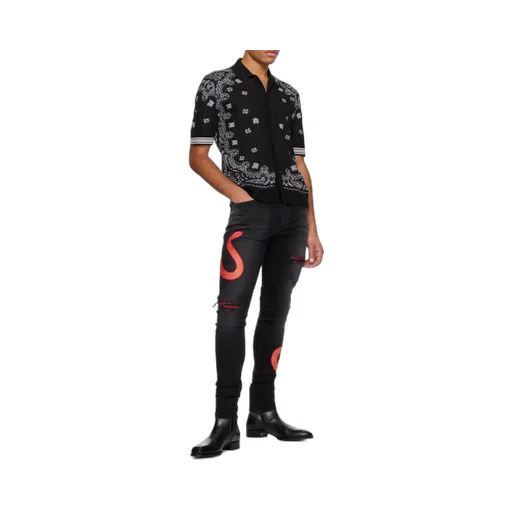 Snake Printed Distressed Jeans