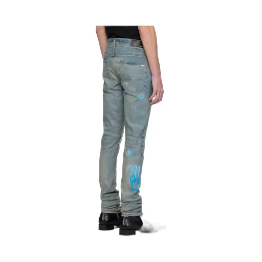 Blue Amiri Airbrush Logo Skinny Jeans