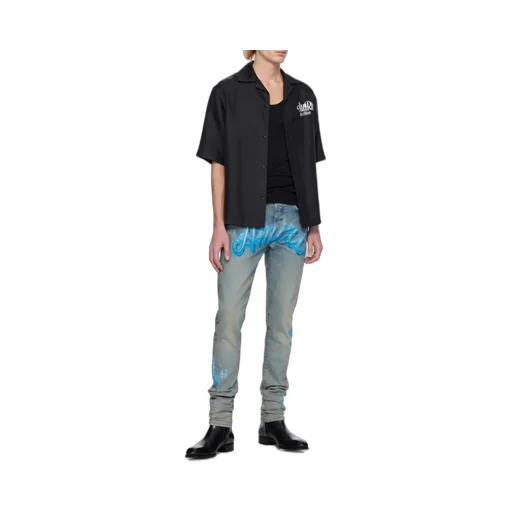 Blue Amiri Airbrush Logo Skinny Jeans