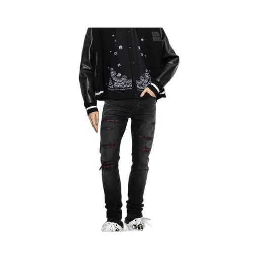 Distressed Bandana-Detail Jeans
