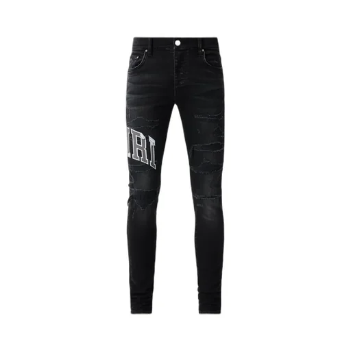 Logo Patch Distressed Skinny Jeans