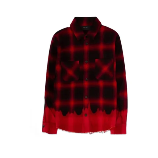Bleached Shadow Plaid Frayed Trim Shirt