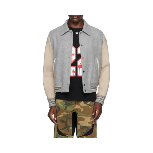 Contrasting-Sleeve Bomber Jacket