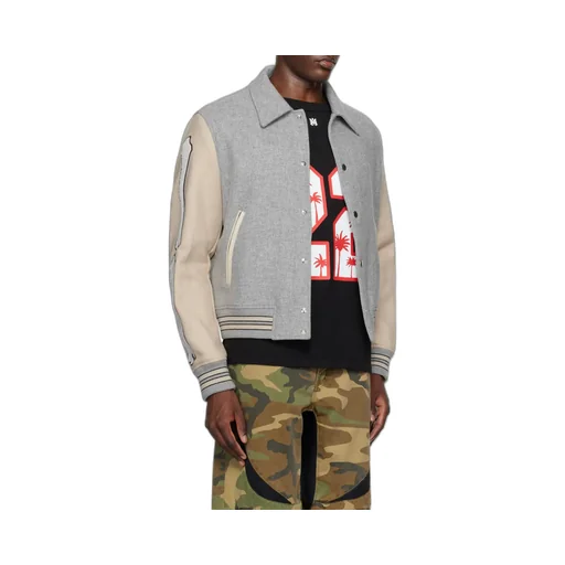 Contrasting-Sleeve Bomber Jacket
