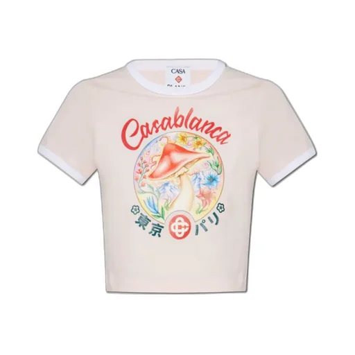 Mushroom Printed Crewneck Cropped T-Shirt