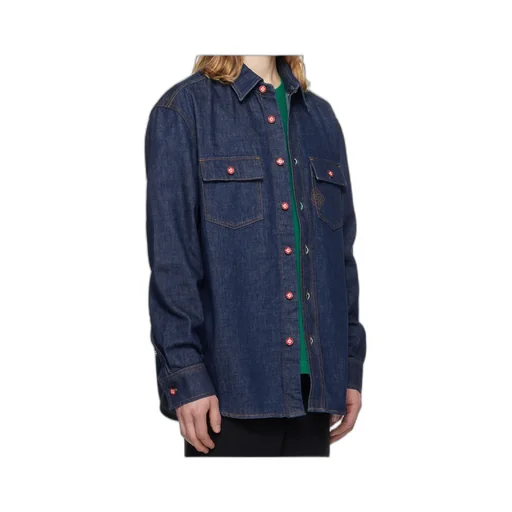 Logo Embroidered Denim Short Sleeved Shirt