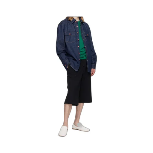 Logo Embroidered Denim Short Sleeved Shirt