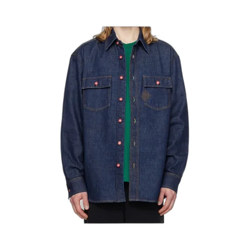 Logo Embroidered Denim Short Sleeved Shirt