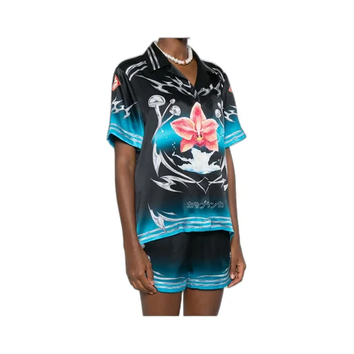 Orchid-Print Silk Shirt