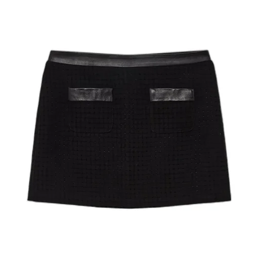 Open-Weave Tailored Mini Skirt