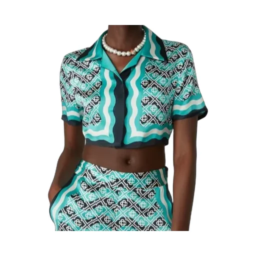 Monogram Wave Cropped Satin Shirt