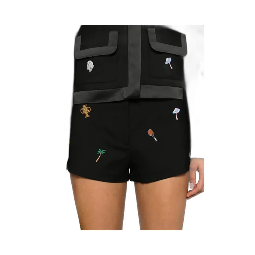 Motif-Embroidered Tailored Shorts