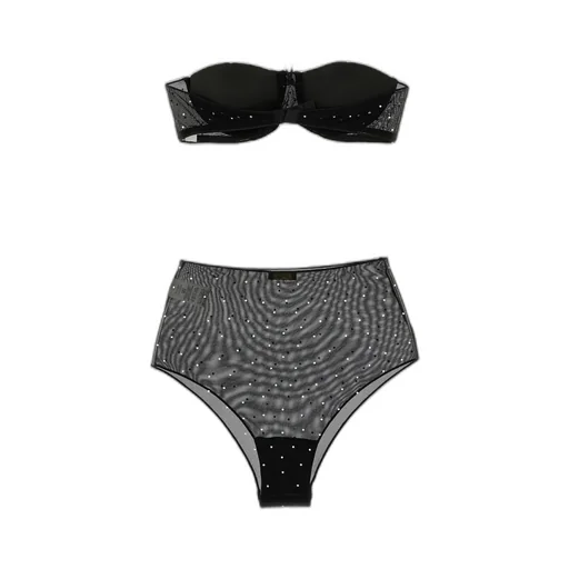 Crystal-Embellished Mesh Bra Set