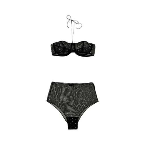 Crystal-Embellished Mesh Bra Set