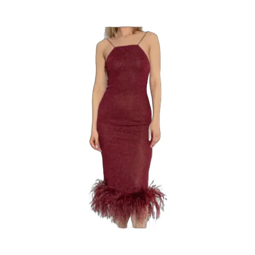 Feather-Trimmed Sparkle Midi Dress