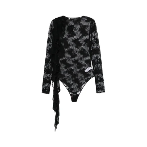 Attached Scarf Floral Lace Volant Bodysuit
